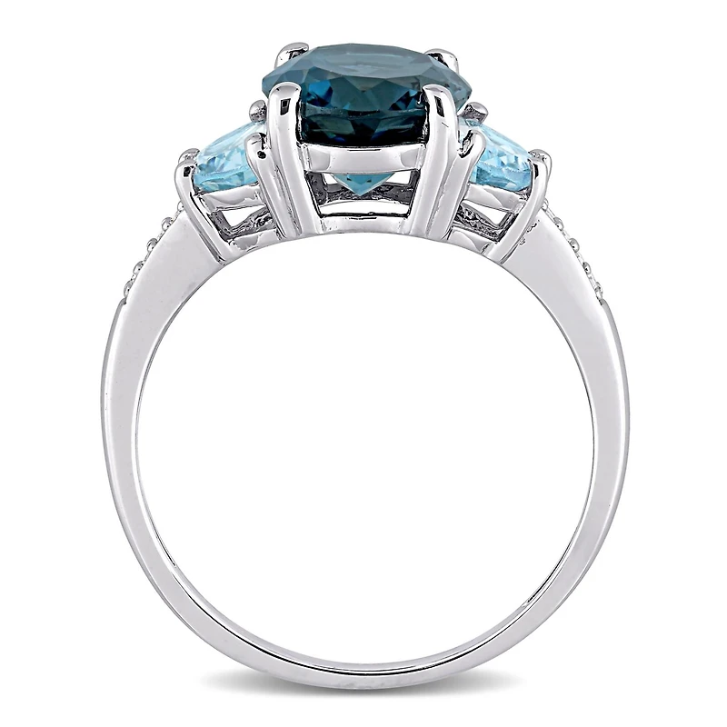 Julianna B Sterling Silver London and Sky Blue Topaz Diamond Three-Stone Ring