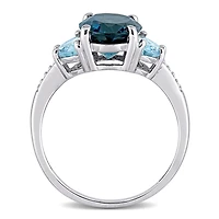 Julianna B Sterling Silver London and Sky Blue Topaz Diamond Three-Stone Ring
