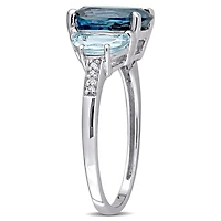 Julianna B Sterling Silver London and Sky Blue Topaz Diamond Three-Stone Ring
