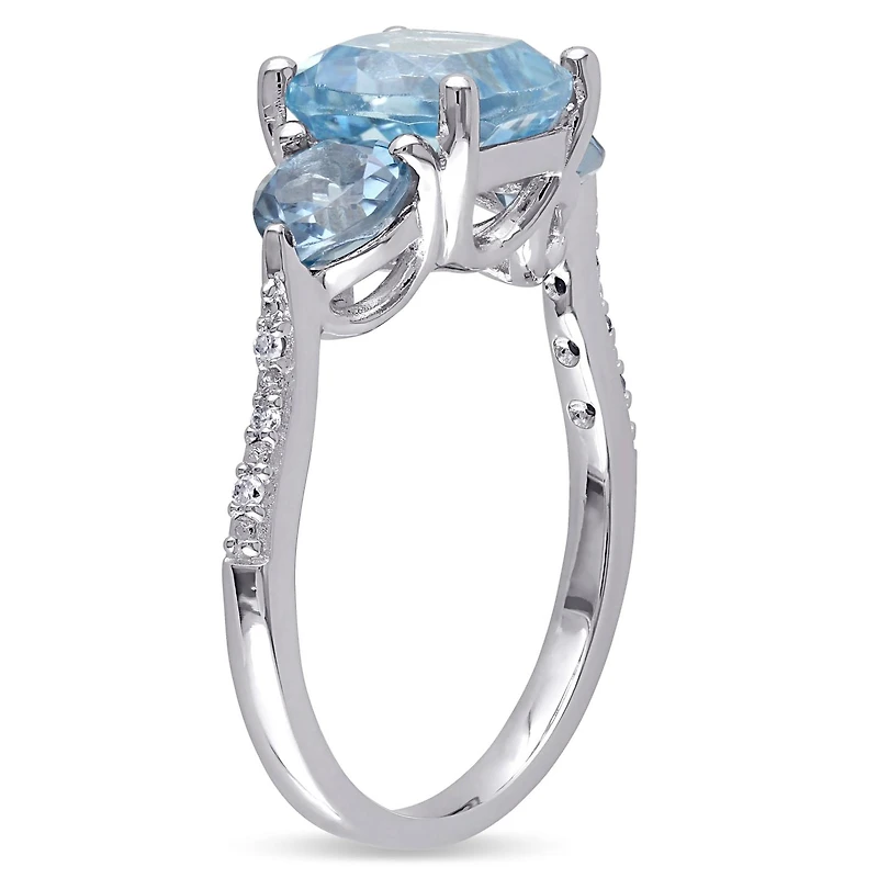 Julianna B Sterling Silver Sky & London Blue Topaz Diamond Ring