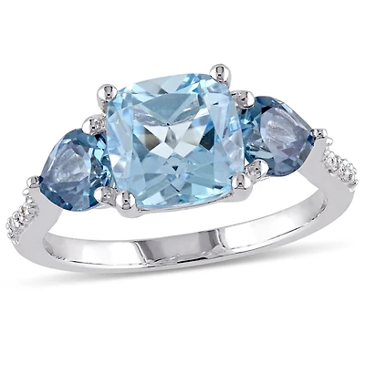 Julianna B Sterling Silver Sky & London Blue Topaz Diamond Ring