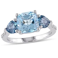 Julianna B Sterling Silver Sky & London Blue Topaz Diamond Ring