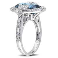 Julianna B Sterling Silver Blue & White Topaz Diamond Ring