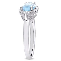 Julianna B Sterling Silver Marquise Shape Blue Topaz and White Topaz Halo Ring