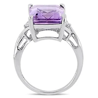 Julianna B Sterling Silver Emerald Cut Amethyst White Topaz Ring
