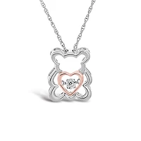 Sterling Silver 10K Rose Gold Dancing Diamond Teddy Bear Pendant