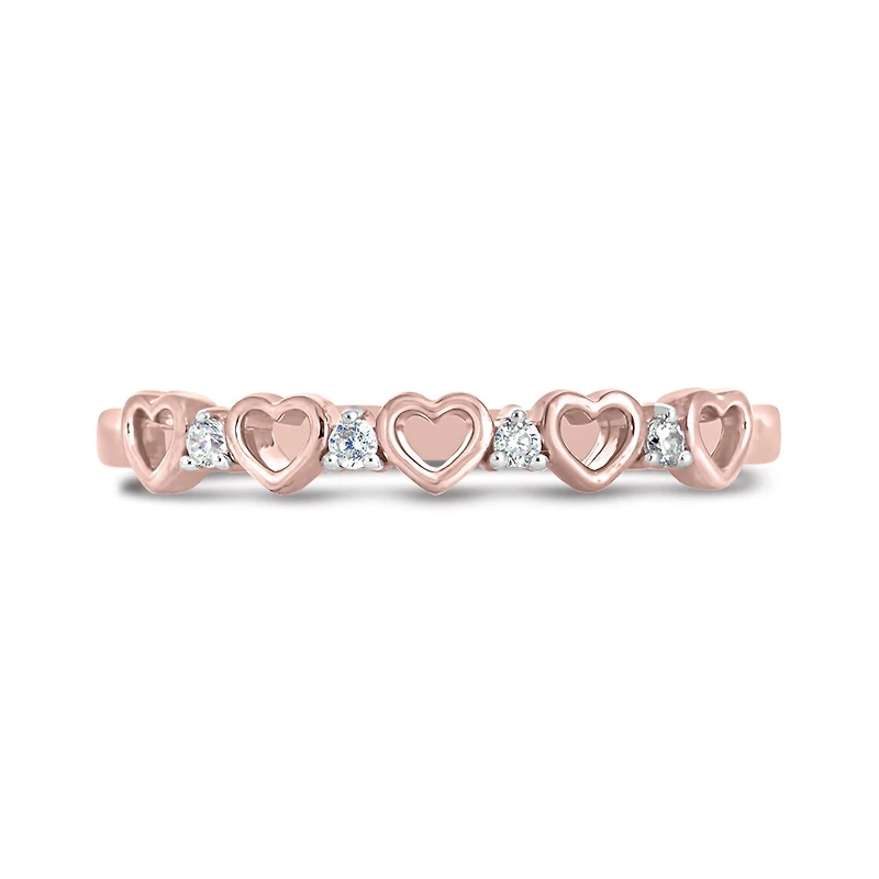 10K Rose Gold Diamond Heart Stackable Ring