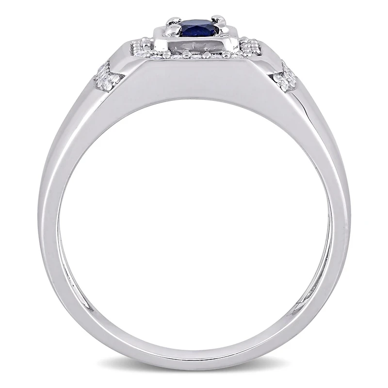 Julianna B Sterling Silver Blue Sapphire and White Men's Ring