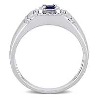 Julianna B Sterling Silver Blue Sapphire and White Men's Ring