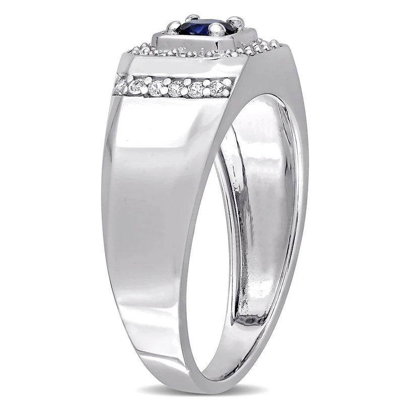 Julianna B Sterling Silver Blue Sapphire and White Men's Ring
