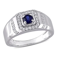 Julianna B Sterling Silver Blue Sapphire and White Men's Ring
