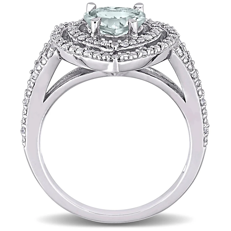 Julianna B 10K White Gold Aquamarine and Diamond Double Halo Heart Ring