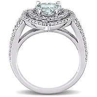 Julianna B 10K White Gold Aquamarine and Diamond Double Halo Heart Ring