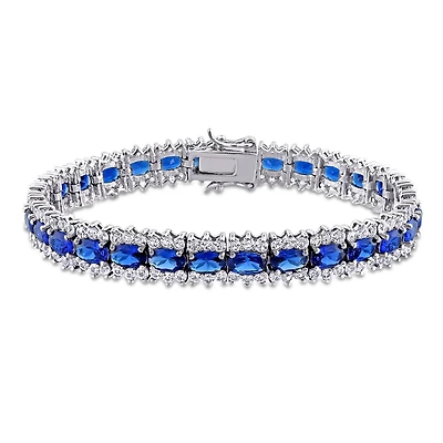 Julianna B Sterling Silver Created Blue and White Sapphire Tennis Bracelet