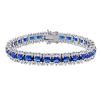 Julianna B Sterling Silver Created Blue and White Sapphire Tennis Bracelet