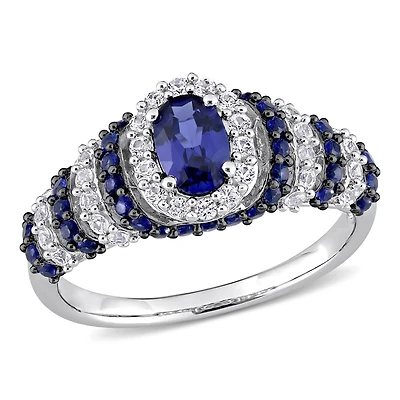 Julianna B Sterling Silver Created Blue & Created White Sapphire Oval Ring
