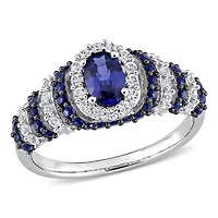 Julianna B Sterling Silver Created Blue & Created White Sapphire Oval Ring