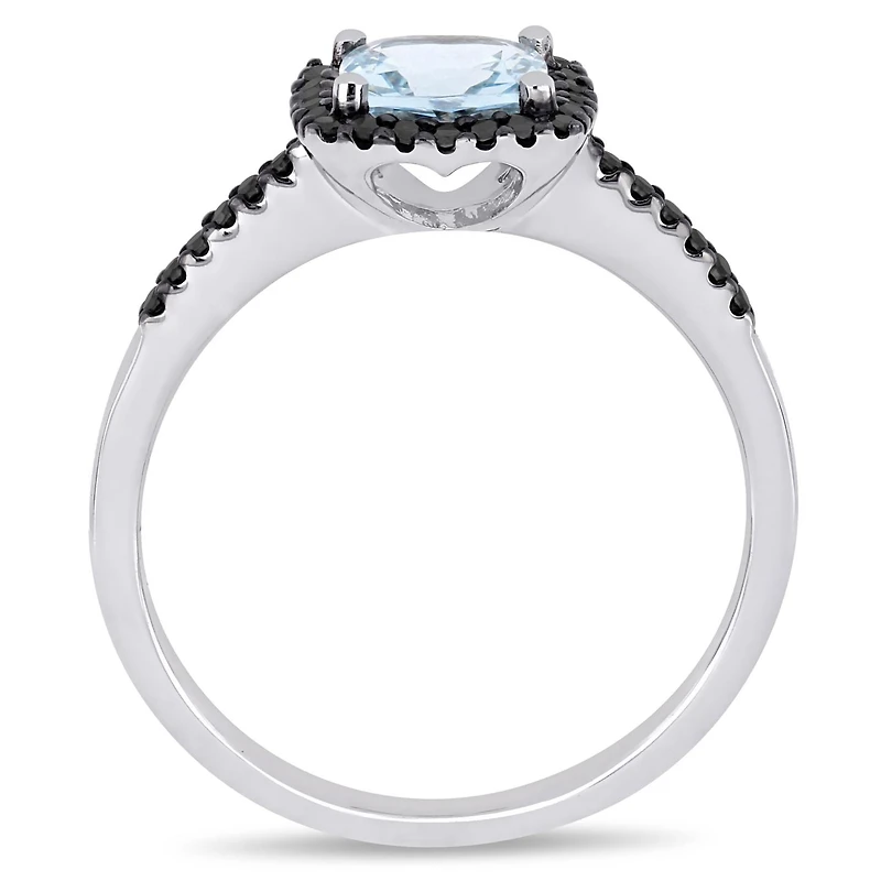Julianna B 10K White Gold Aquamarine & 0.144CTW Black Diamond Ring