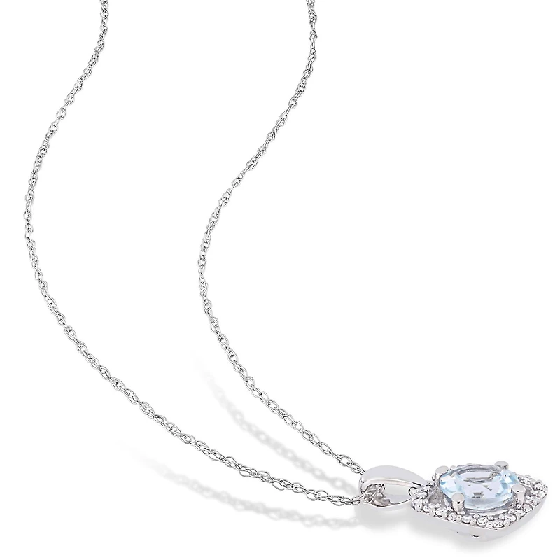 Julianna B 10K White Gold Aquamarine and Diamond Square Halo Pendant with Chain