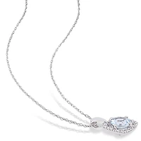 Julianna B 10K White Gold Aquamarine and Diamond Square Halo Pendant with Chain