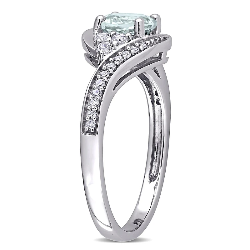 Julianna B 10K White Gold Aquamarine & White Topaz & Diamond Engagement Ring