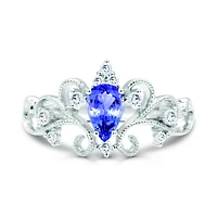 10K White Gold Tanzanite & Diamond Crown Ring