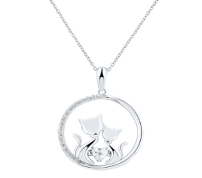 Sterling Silver Cat 0.05CTW Dancing Diamond Pendant