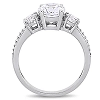 Julianna B 10K White Gold Created White Sapphire and 0.07CTW Diamond Ring