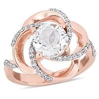 Julianna B Rose Plated Sterling Silver White Topaz Floral Swirl Ring