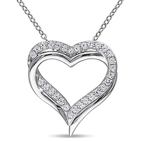 Julianna B Sterling Silver Created White Sapphire Crossover Heart Pendant