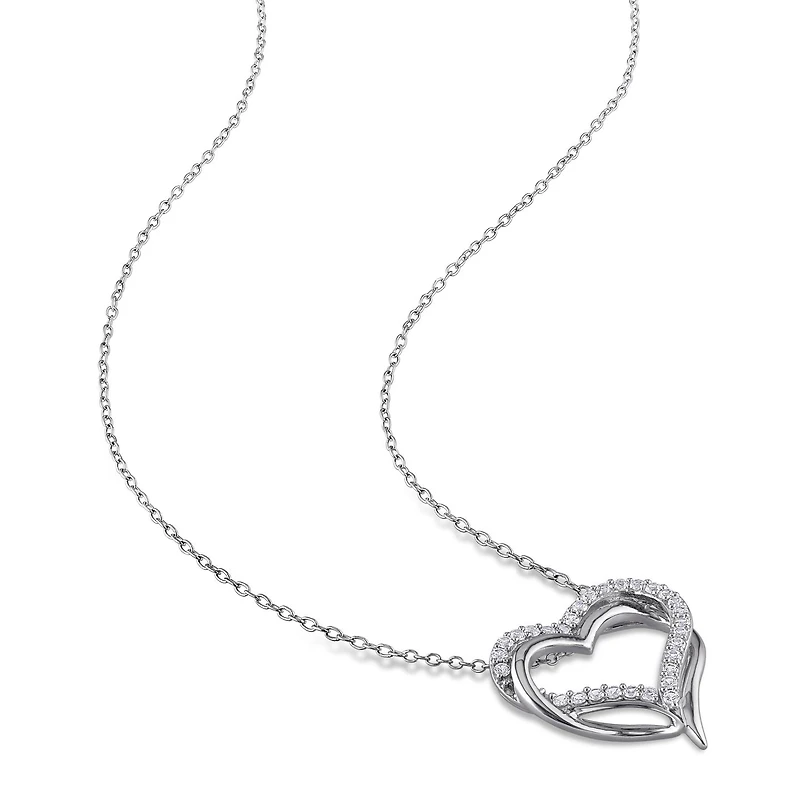Julianna B Sterling Silver Created White Sapphire Crossover Heart Pendant
