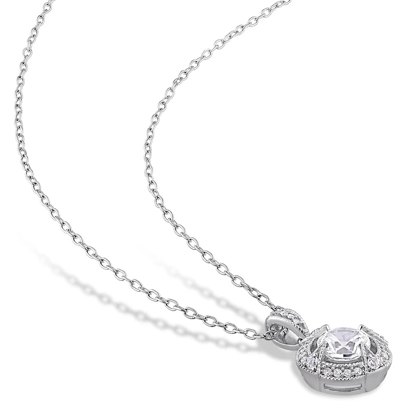 Julianna B Sterling Silver Created White Sapphire & 0.10CTW Diamond Pendant