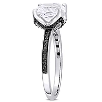 Julianna B 10K White Gold Created Sapphire & Black 0.06CTW Diamond Ring