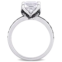 Julianna B 10K White Gold Created Sapphire & Black 0.06CTW Diamond Ring