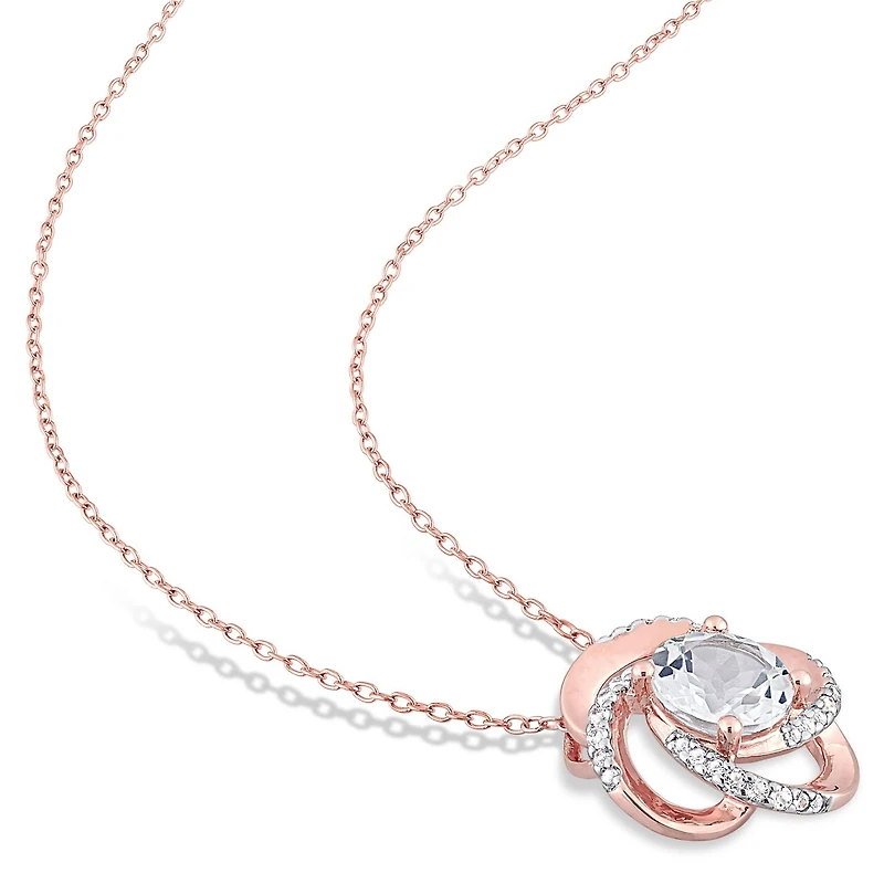 Julianna B Rose Plated Sterling Silver White Topaz Floral Swirl Pendant