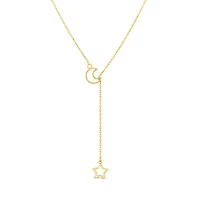 10K Yellow Gold Moon and Star Drop Necklace