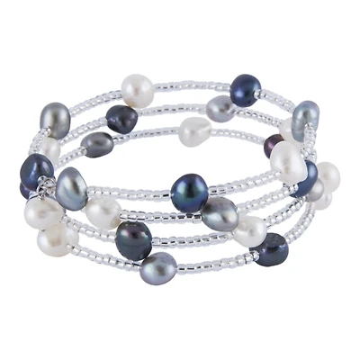 Sterling Silver 6-7mm Multiple Row Coil Freshwater Pearl Bracelet
