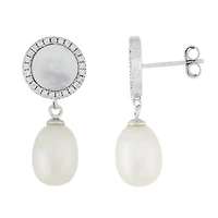 Sterling Silver 7.5-8mm Mother of Pearl Dangling Earrings
