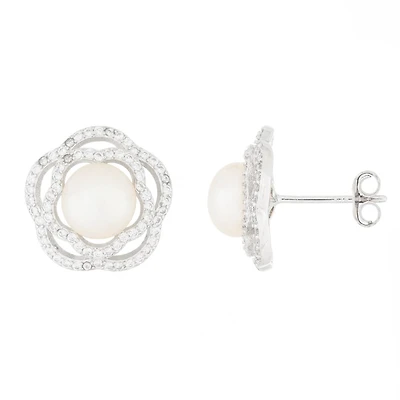 Sterling Silver 7-7.5mm White Freshwater Pearl Fancy Stud Earrings