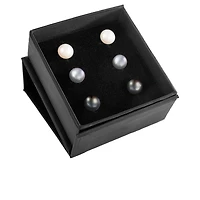 Sterling Silver 7-8mm Trio of Multicoloured Pearl Earrings