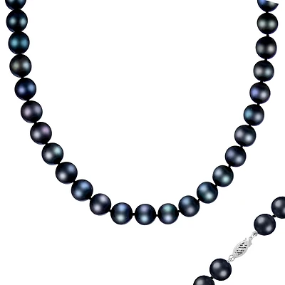 14K White Gold 10-11mm Black Freshwater Pearl Necklace