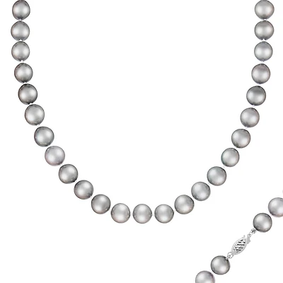 14K White Gold 10-11mm Grey Freshwater Pearl Necklace