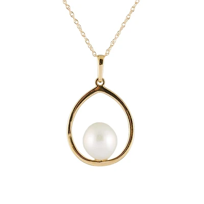 14K Yellow Gold 9-9.5mm Dangling Pearl Pendant