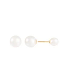 14K Yellow Gold Barbell 6-9.5mm Pearl Stud Earrings