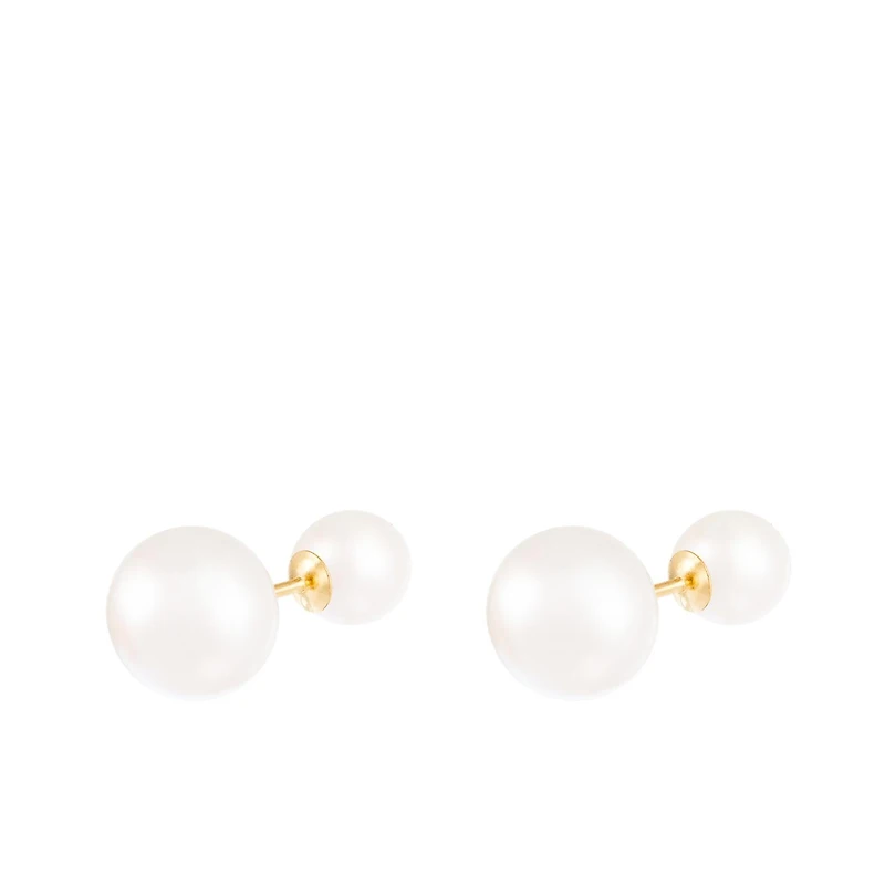 14K Yellow Gold Barbell 6-9.5mm Pearl Stud Earrings