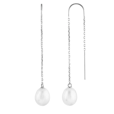 14K White Gold Barbell 6-9.5mm Pearl Earrings
