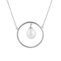 Sterling Silver Brushed Finished 8-8.5mm Pearl Pendant