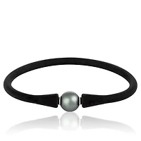 Black Silicone Tahitian Pearl 8" Bracelet