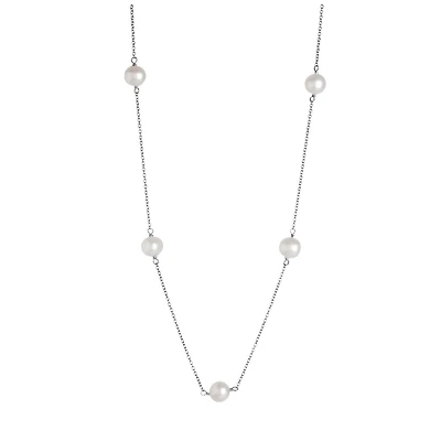 Sterling Silver 5 Stationed 7-8mm Pearl Necklace