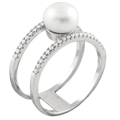 Sterling Silver Double Shank 8-9mm Pearl Ring